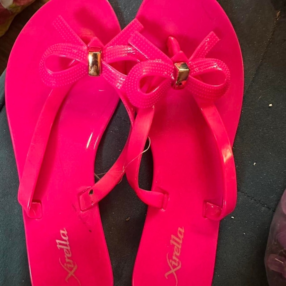 Xhrella Women's Pink Jelly Bow Flip Flops Sandals